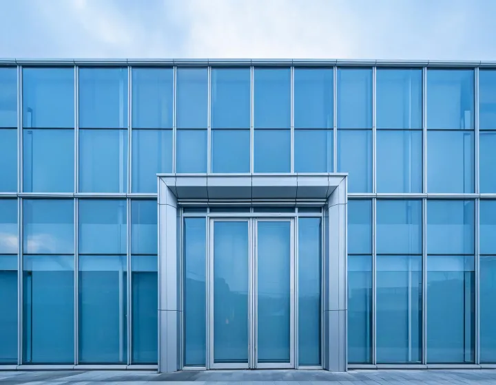 Tubelite aluminum storefront and curtain wall on a commercial facade